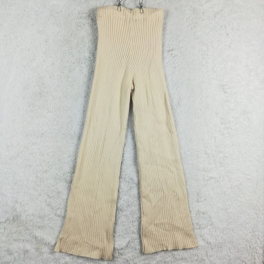 Sincerely Jules Womens Pants Flare Ribbed Knit Cream Pull On High Rise S New